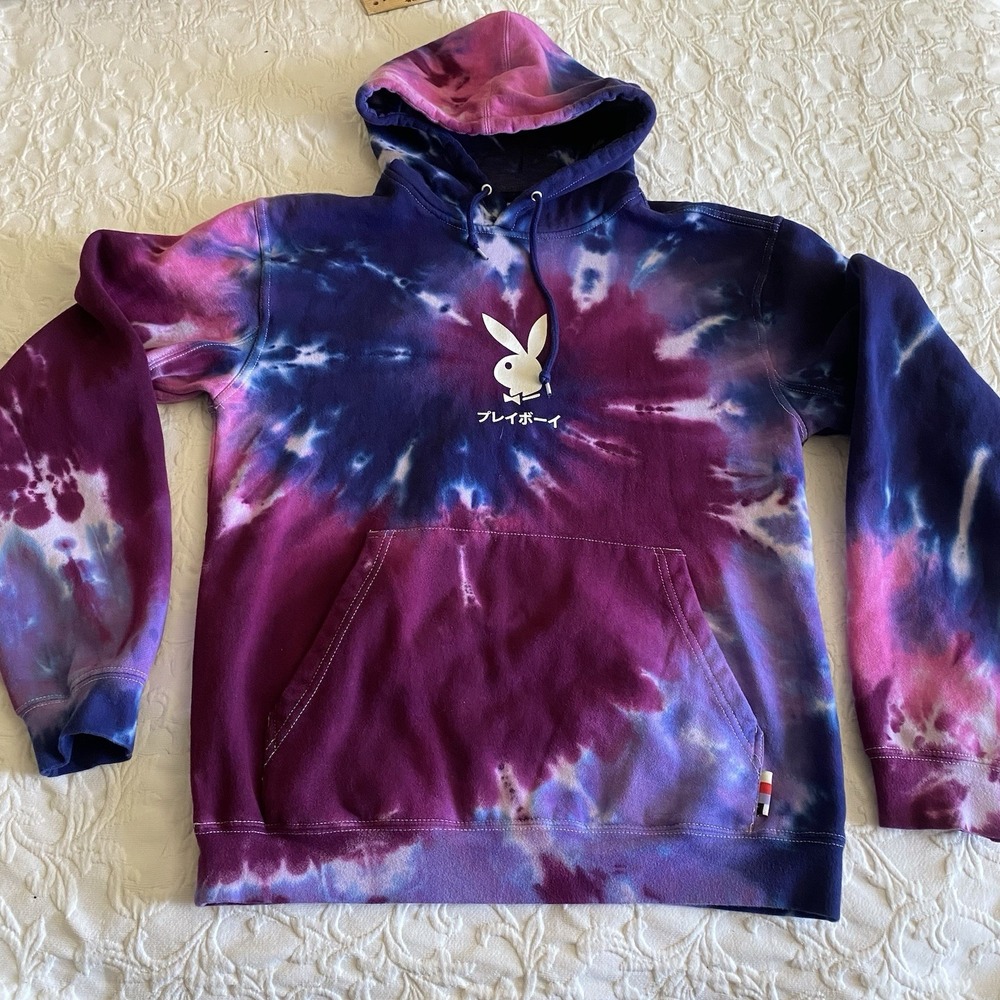 Playboy Men M Purple Passion Blue Tie Dye Tokyo‎ Club Japan Hoodie Bunny Cotton